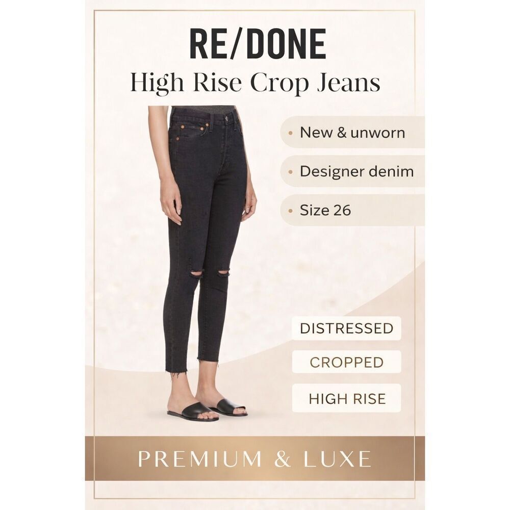 Re/Done 90s High-Rise Ankle Crop in Universe Coal Black, Distressed-Size 26-NWOT